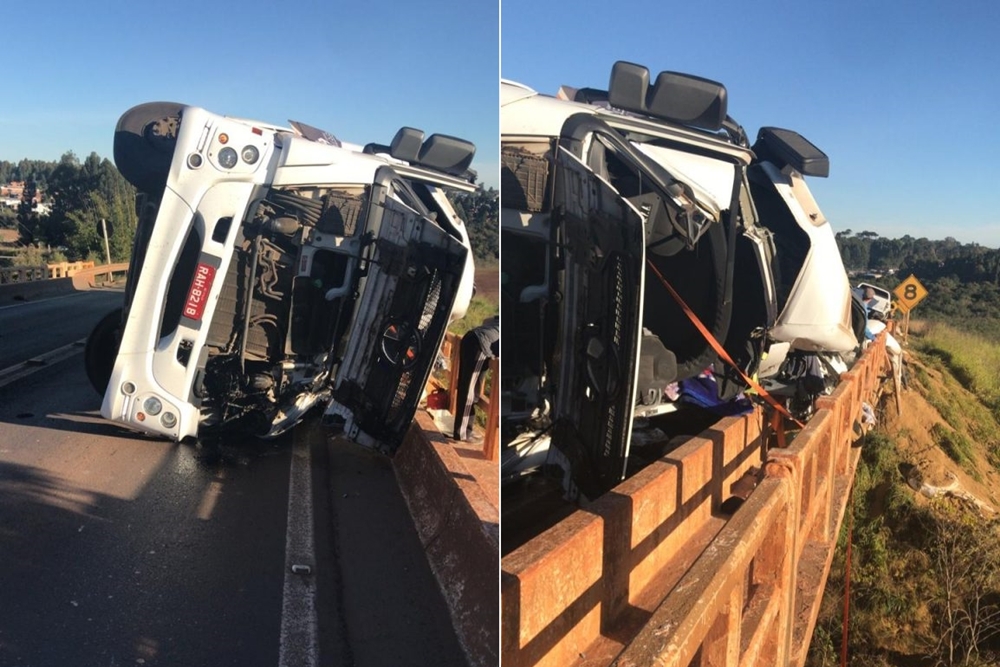 Três pessoas ficam feridas após acidente envolvendo caminhonete e carreta em Passo Fundo