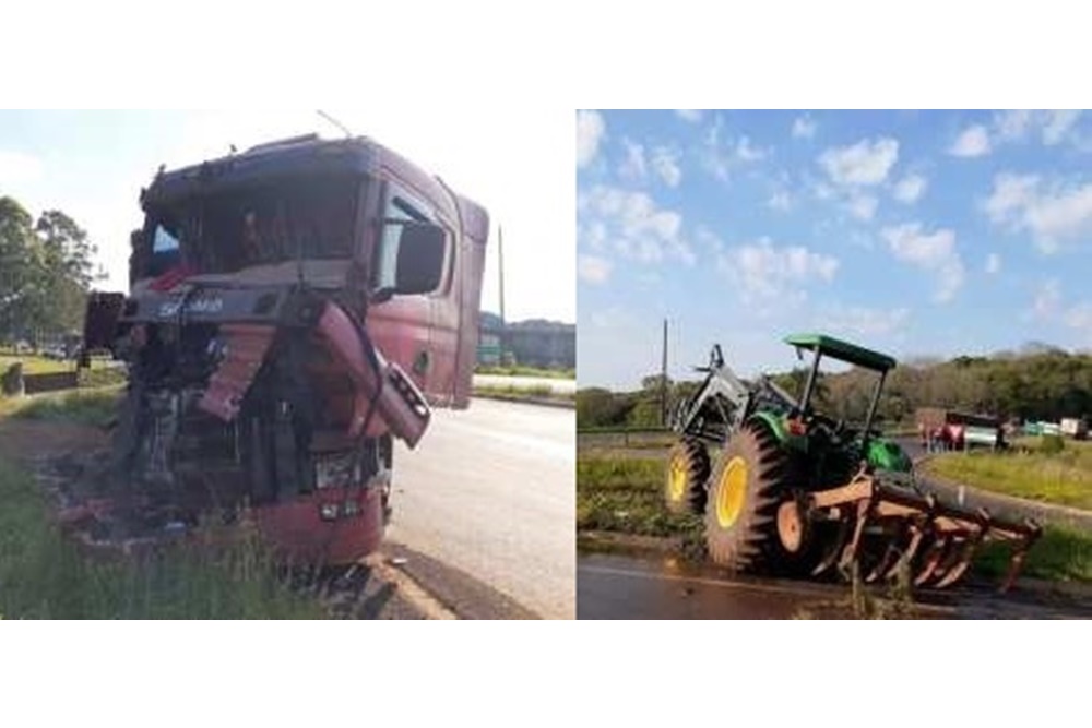 Acidente envolvendo carreta e um trator agrícola é registrado ERS-324