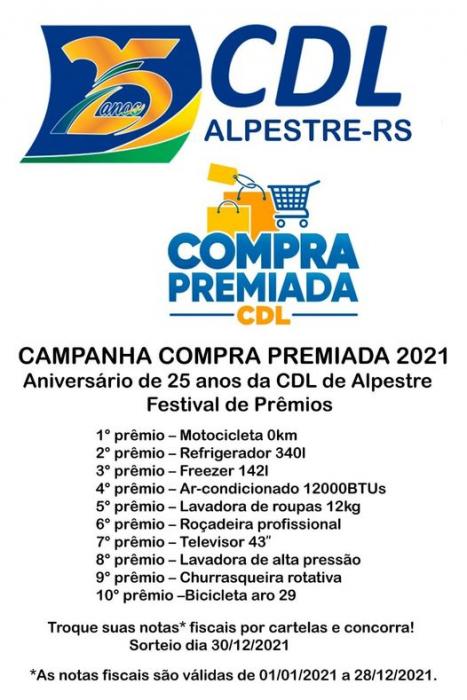 LANÇADA A PROMOÇÃO COMPRA PREMIADA CDL 25 ANOS.